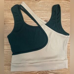 SHEIN Dark Green and Beige Ribbed Crop Top